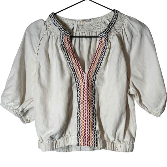 Marine Layer Archive Bea Peasant Blouse Cream Embroidered Small Boho Linen - Picture 4 of 9